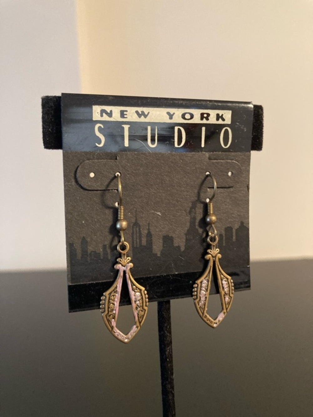 New York Studio Pink and Gold Teardrop Filigree Earrings